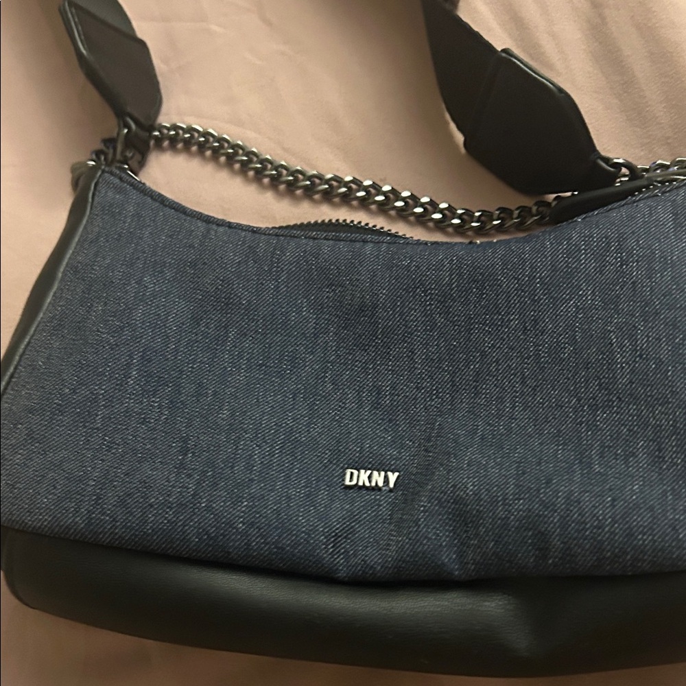 DKNY Denim Blue and Black Shoulder Bag